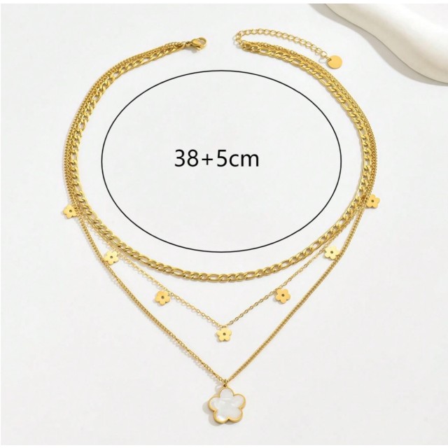 Večdelna ogrlica v zlati bavri z motivom rožic