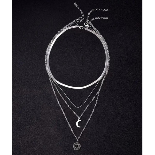 Večplastna ogrlica z obeskom lune 2 barvi 