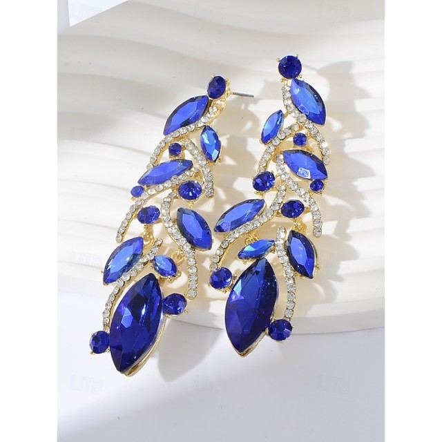 Bleščeči uhani v temno modri barvi s kristalčki 