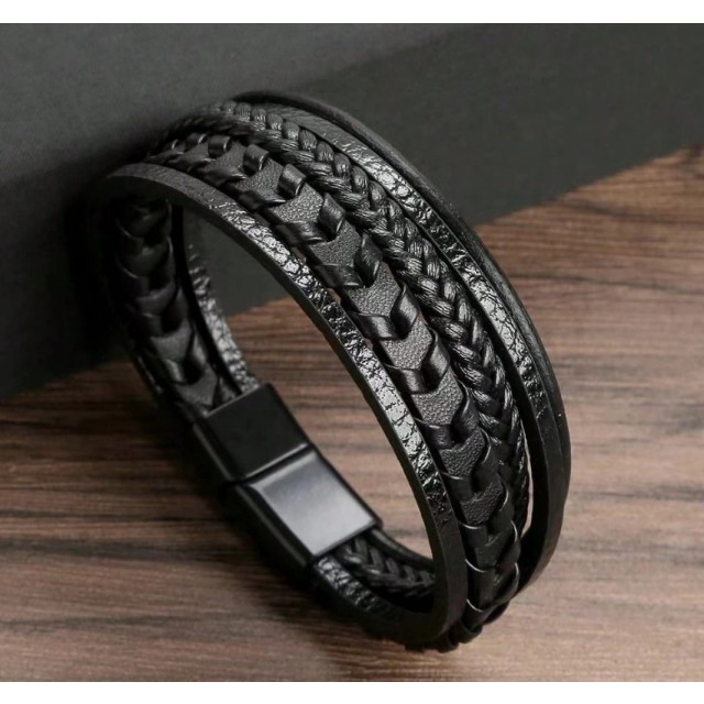 Moška večplastna pletena zapestnica modra ali črna