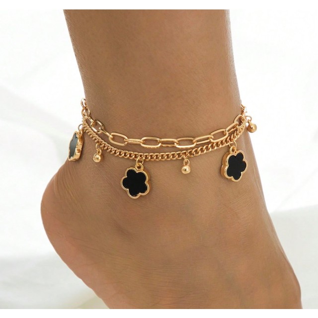 Zapestnica za nogo s črnimi cvetovi