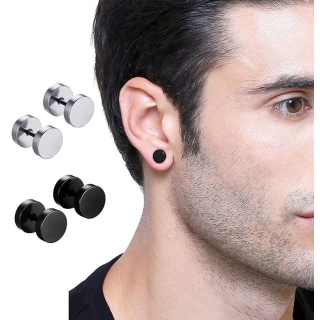 Okrogli moški vtični uhani črni ali srebrni