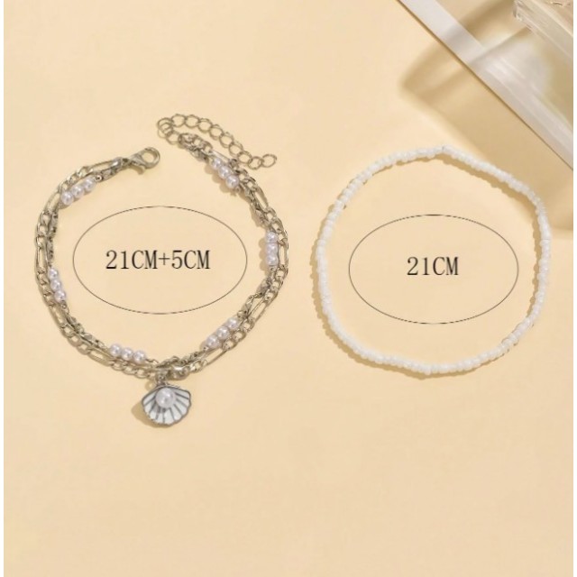 Komplet zapestnic za nogo – srebrni morski stil