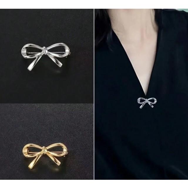 Komplet 2 brošk v obliki pentlje zlata in srebrna 