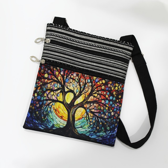 Majhna boho torbica s potiskom drevesa 