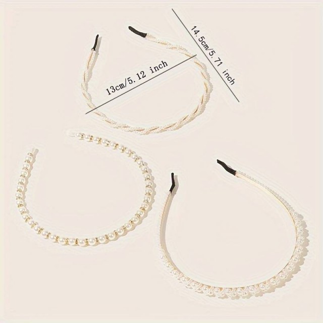 Komplet 3 obročev za lase v belo-zlati barvi