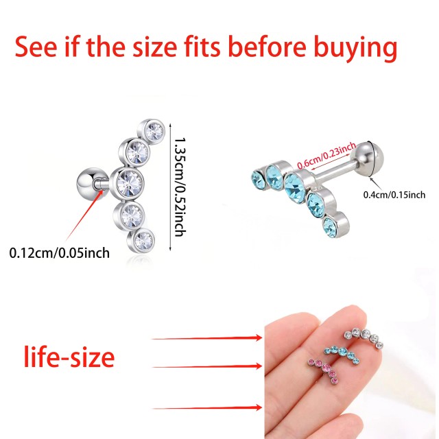 Piercing uhan za hrustanec s kamenčki v srebrni barvi