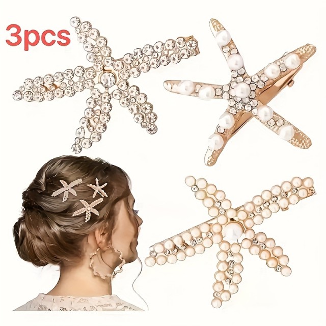 Komplet 3 poletnih sponk za lase z okrasnimi kamenčki