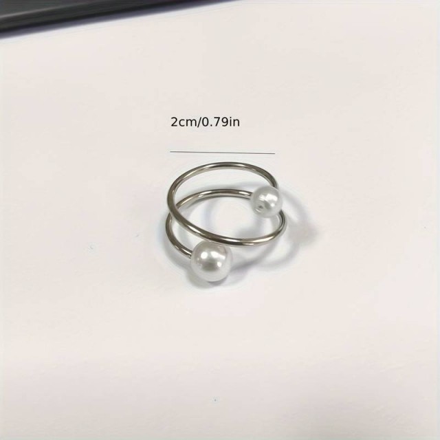 Prilagodljiv srebrn dvojni biserni prstan