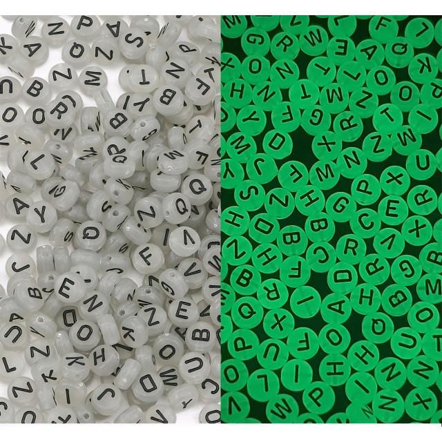 Svetleče abecedne kroglice za nakit – svetijo v temi 120 kosov