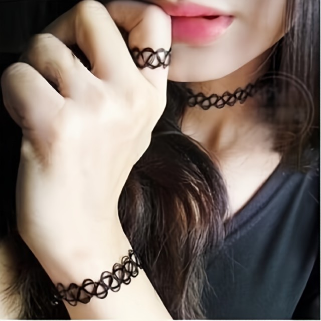 3 delni retro komplet pletena ogrlica, zapestnica in prstan 