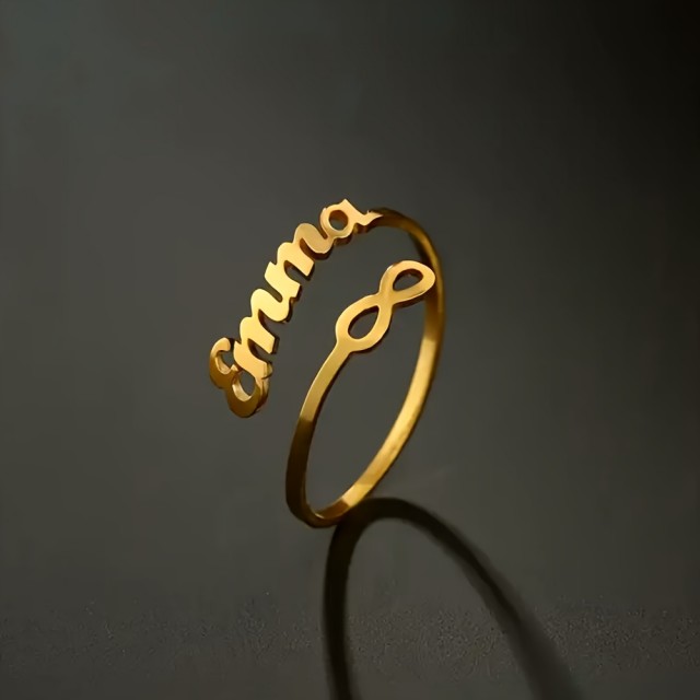 Personaliziran prstan z imenom in Infinity znakom - odprt prstan iz nerjavečega jekla