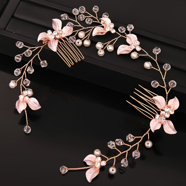 Eleganten okrasni naglavni trak iz umetnih biserov 2 barvi