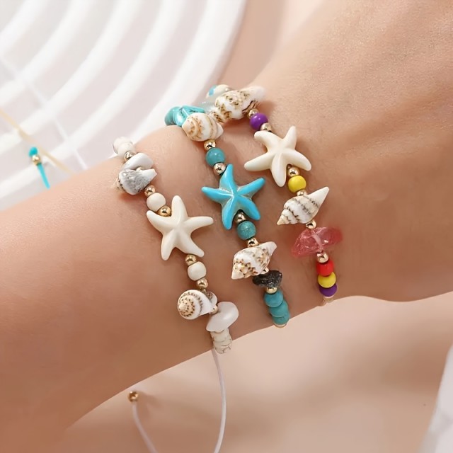 3 delni poletni komplet z zapestnicami iz školjk