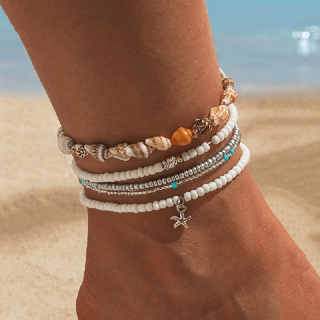 5 delni set zapestnic za nogo s školjkami