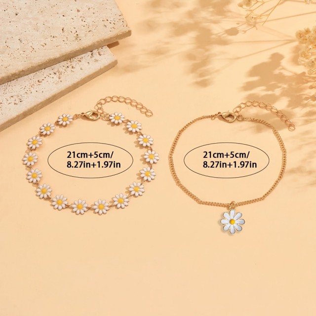 Boho komplet 2 zapestnic z marjeticami