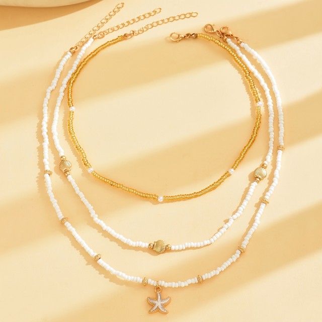 3 delni komplet poletnih ogrlic s školjko in zvezdo