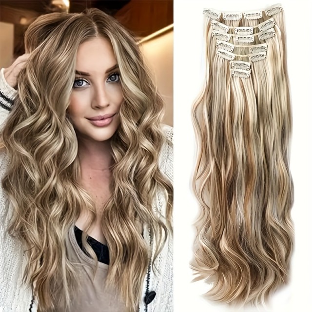 Valoviti lasni podaljški s sponkami rjavo blont barve odporni na toploto