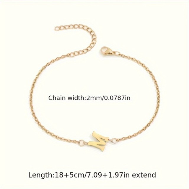 Nastavljiva zlata zapestnica z inicialko