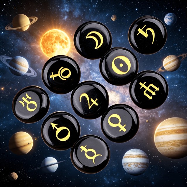 Astrološki kamni iz Obsidiana – komplet 10 planetarnih simbolov