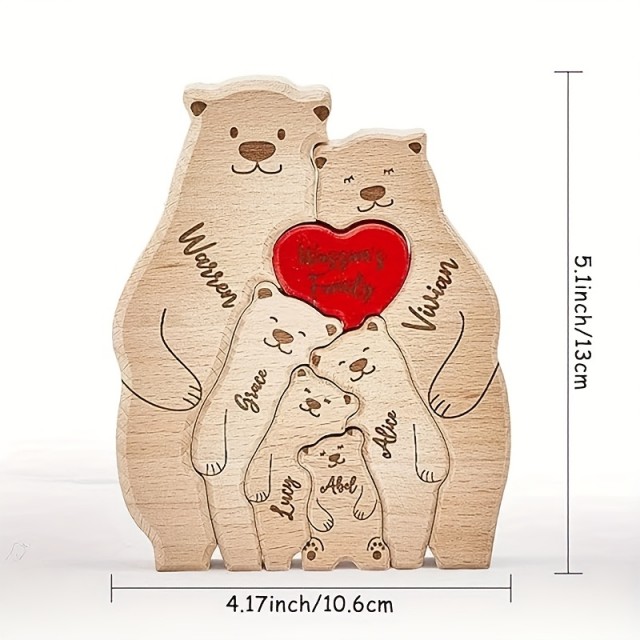 Personalizirana lesena medvedja sestavljanka VAŠA DRUŽINA