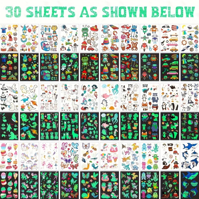 Komplet 30 svetlečih začasnih tetovaž za otroke