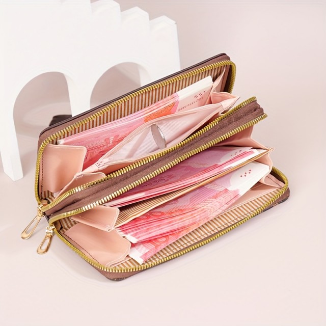 Roza ženska denarnica z geometrijskim potiskom