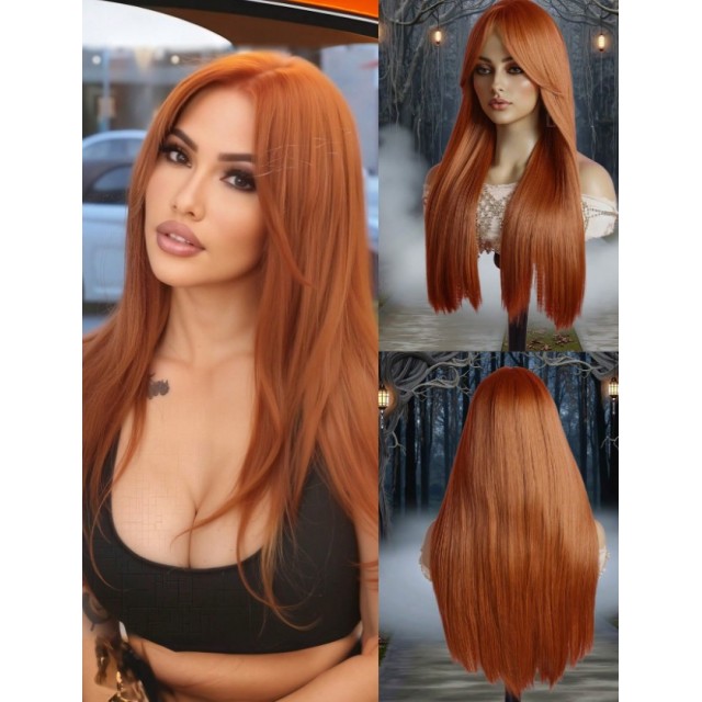 Bakreno rdeča dolga lasulja 