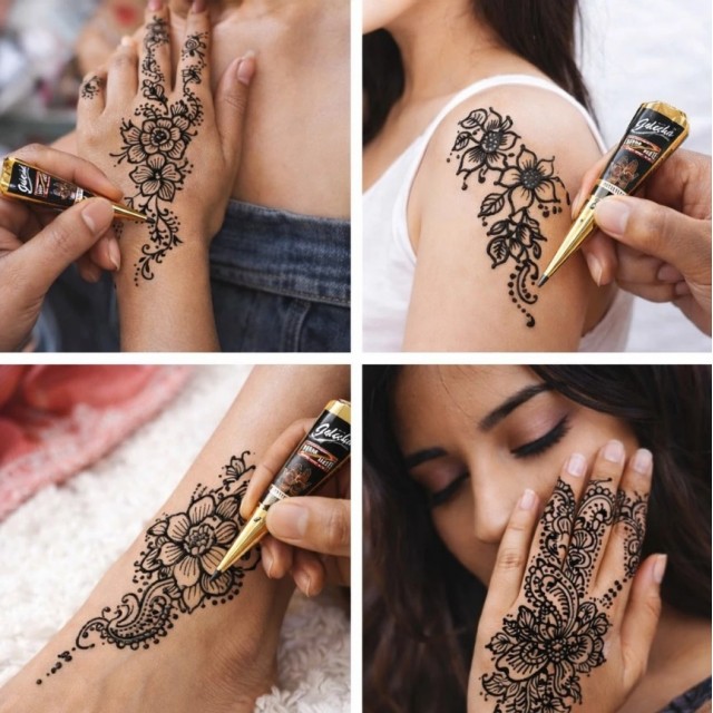 Črna tattoo barva v kornetu za začasne tatuje