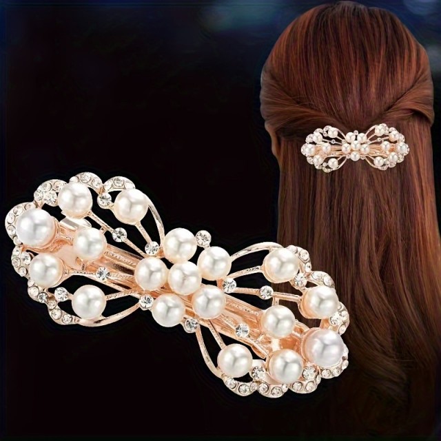 Elegantna sponka za lase v obliki pentlje s perlicami