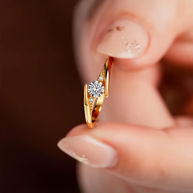 Ženski odprt prstan s sintetičnim kubičnim cirkonijem 2 barvi