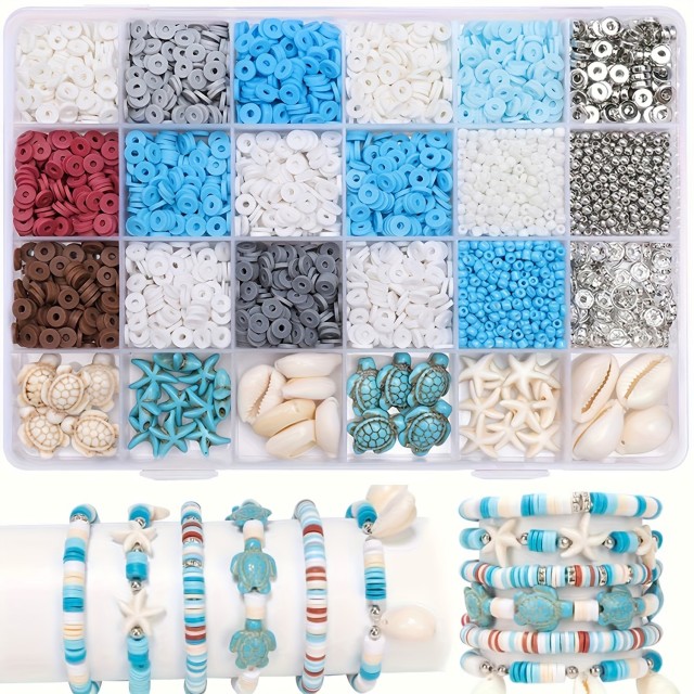 3200-delni komplet za izdelavo nakita, oceanska tema z naravnimi kamni in polimer kroglicami