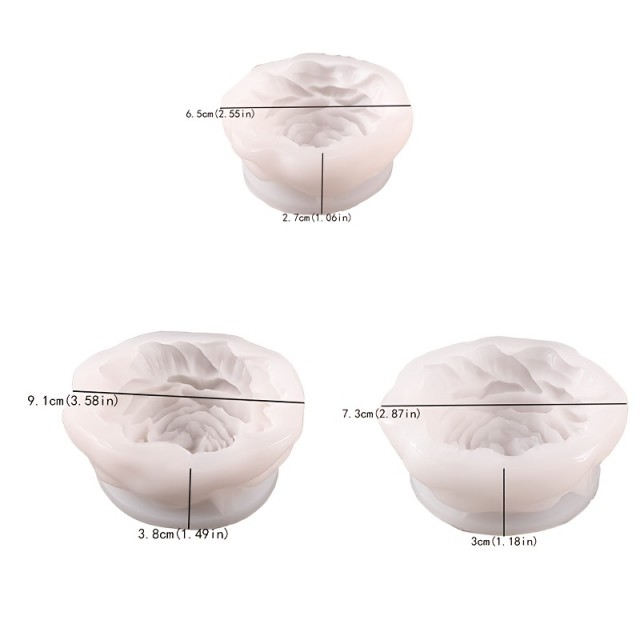 Komplet 3 silikonskih modelov za sveče ali mila v obliki peonije 