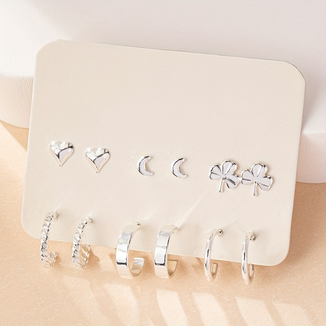 Eleganten komplet 6 parov uhanov srebrne barve