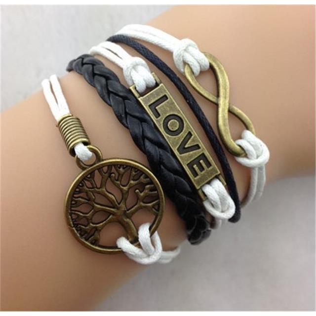 Zapestnica črno bela pletena Love