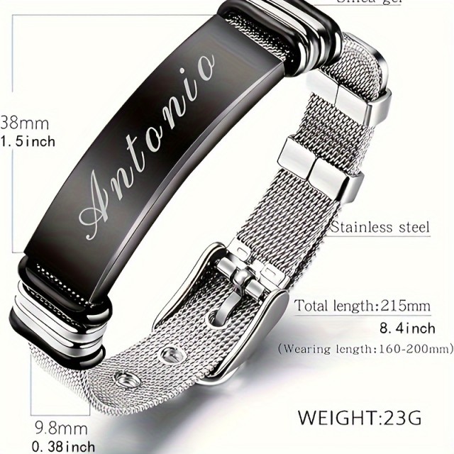 Personalizirana moška zapestnica v srebrni ali črni barvi