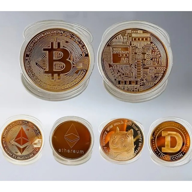 Set 3 kovancev - Bitcoin kovanec, Etherium kovanec in Dogecoin kovanec