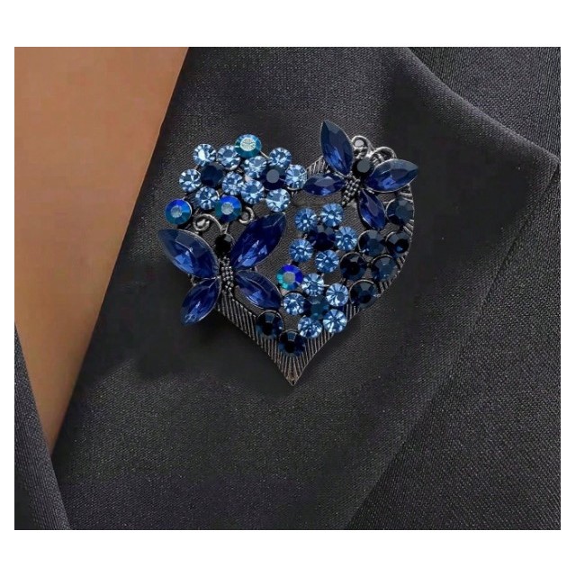 Elegantna broška v obliki srca temno modre barve 