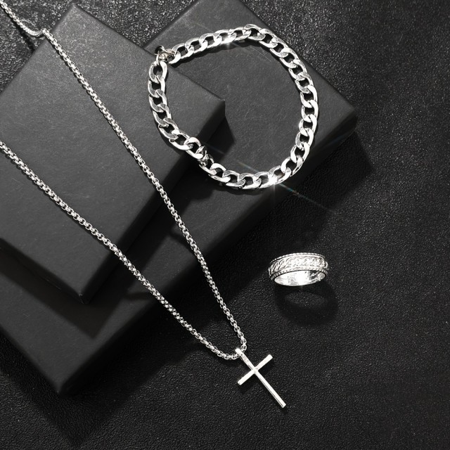 3-delni moški komplet nakita s križem 2 barvi