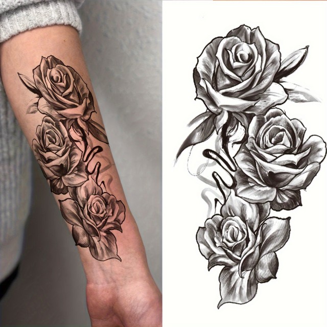 Črno-bela tetovaža z vrtnicami začasna