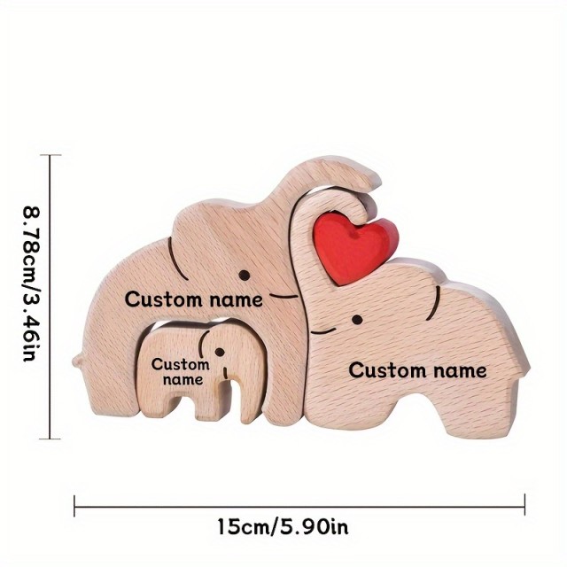 Personalizirana lesena SLONJA sestavljanka VAŠA DRUŽINA