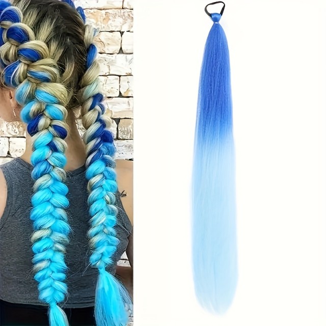 Barvni lasni podaljšek v modrem ombre videzu – 65 cm