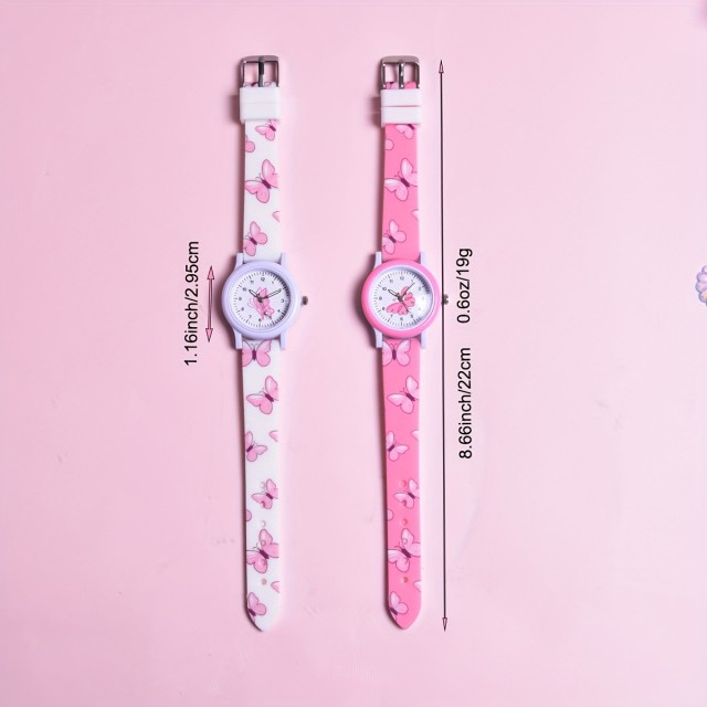 Otroška ura v 2 barvah z motivom metuljčkov