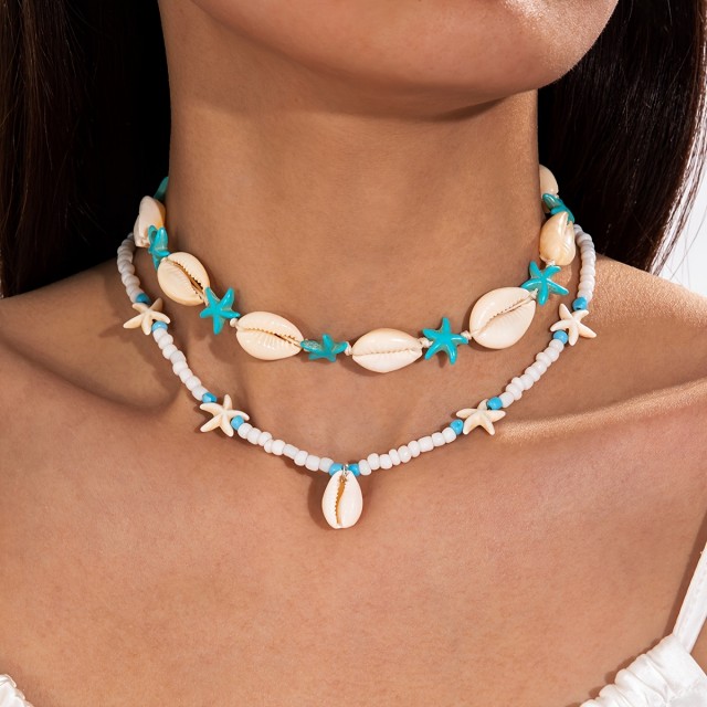 Komplet 2 morskih ogrlic v modri barvi