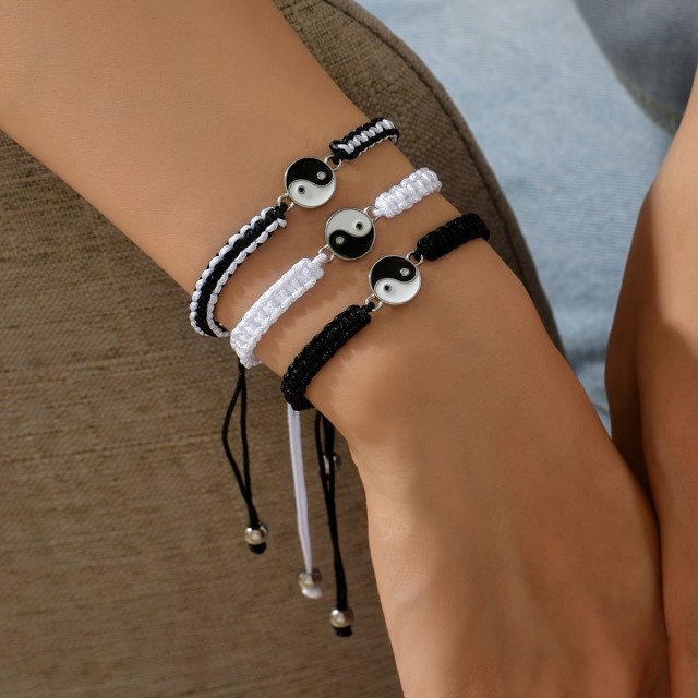 Komplet 3 pletenih nastavljivih zapestnic Yin Yang