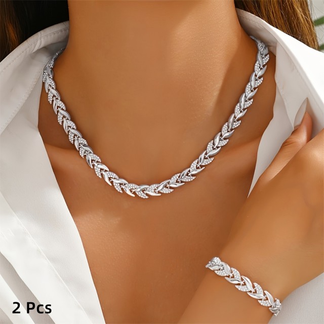 Eleganten dvodelni komplet z ogrlico in zapestnico 2 barvi