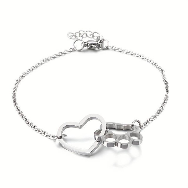 Zapestnica nerjaveče jeklo, srce in tačka 2 barvi 