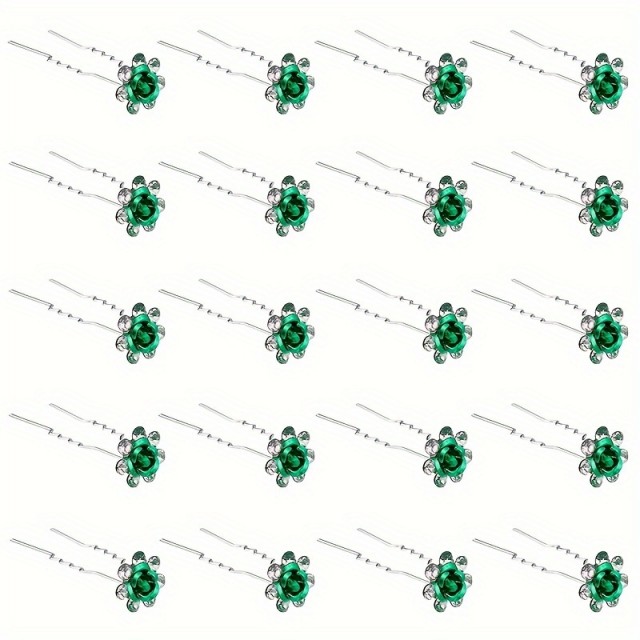 10 kosov elegantnih zelenih cvetličnih lasnih sponk