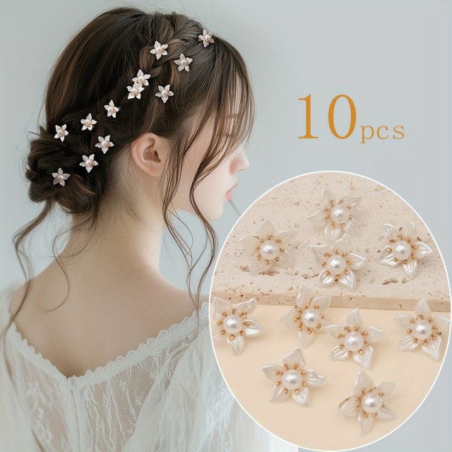 Komplet 10 belih cvetnih sponk za lase
