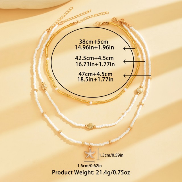 3 delni komplet poletnih ogrlic s školjko in zvezdo